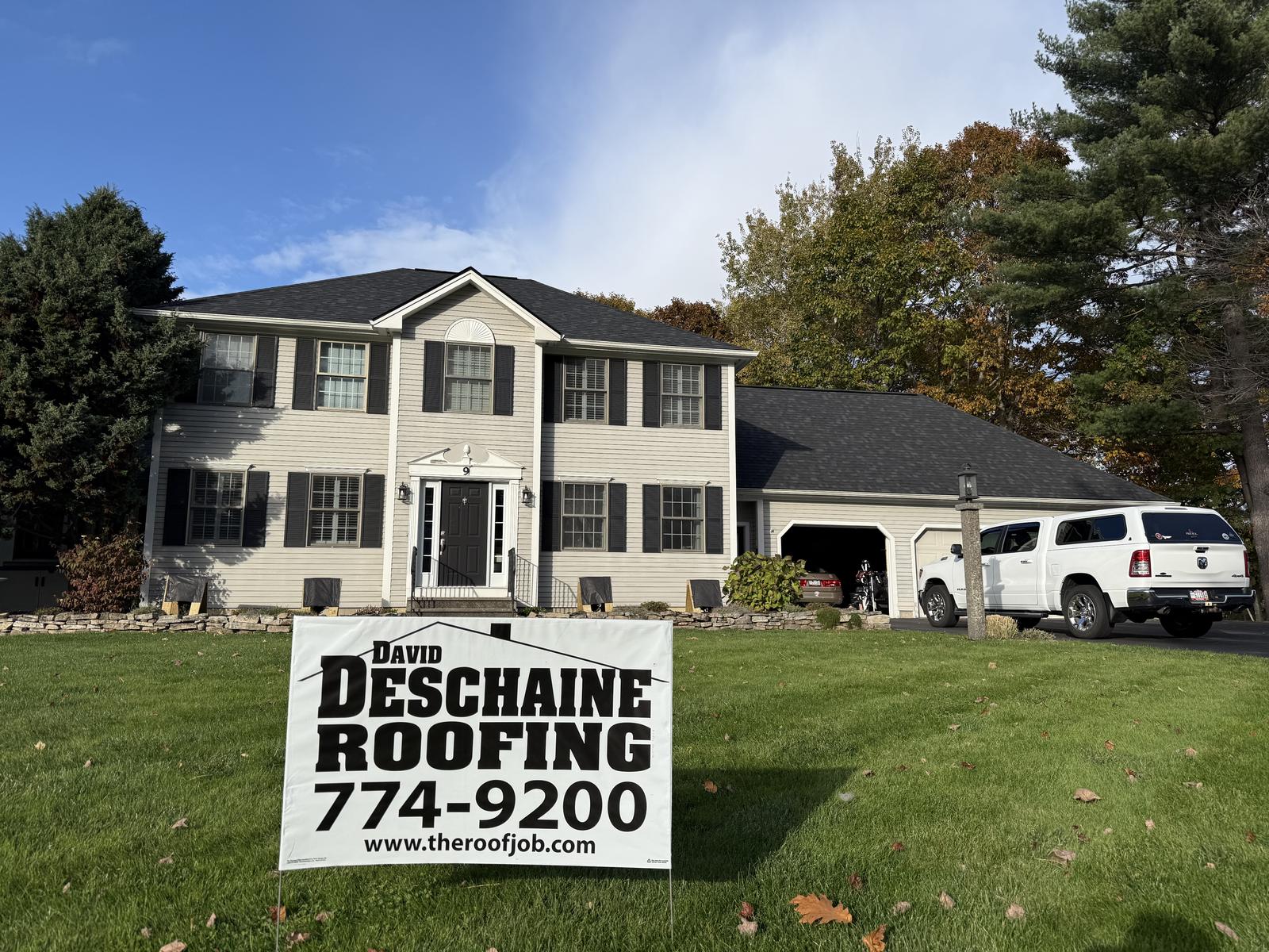 New roof by David Deschaine Roofing on a home in Buxton, Maine